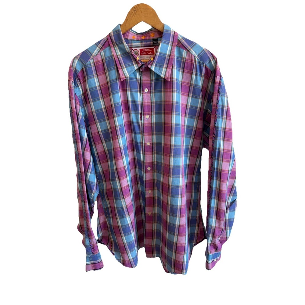 Robert Graham Freshly Laundered Shirt Mens Pink Blue Plaid Long Sleeve Shirt XXL